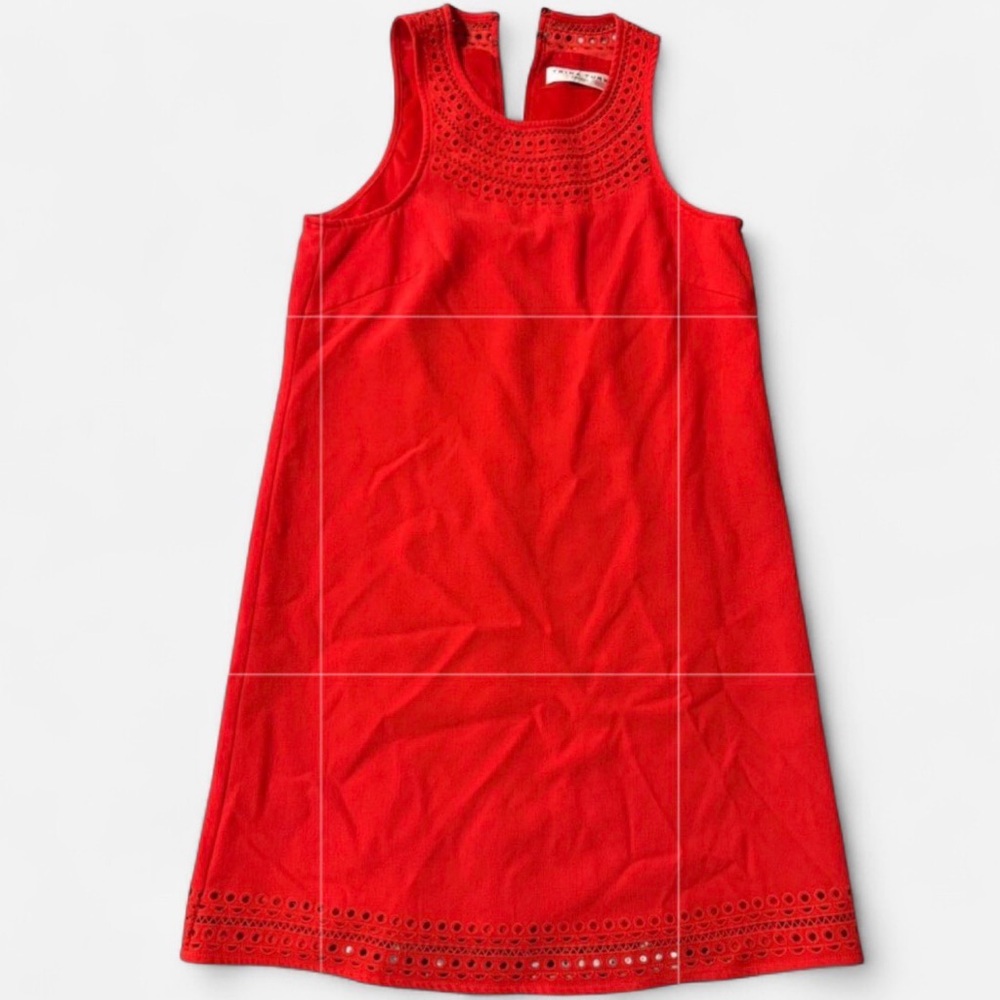 Trina Turk Red Lucia Mini Shift Dress with Lasercut Details - Picture 3 of 7